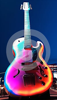 beautiful Gigantic guitar emerges from Vegas lights generative AI