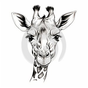 Beautiful Giraffe Head: Vector Blackline Drawing In Esao Andrews Style
