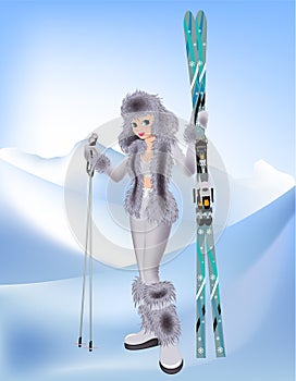 Beautiful girl with alpine skiing