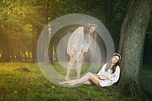 Beautiful girl astral projection photo