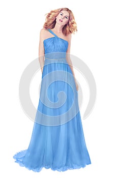 Beautiful girl in blue ball dress