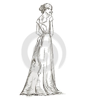 Beautiful girl. Bride. Bridal dress. hand drawn. v