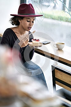 Beautiful girl in cafe