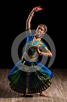 Beautiful girl dancer of Indian classical dance Bharatanatyam