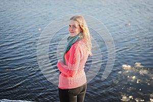 Beautiful girl in different poses in winter