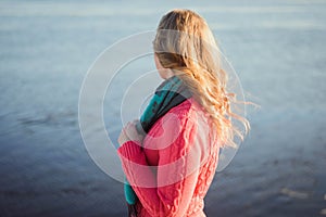 Beautiful girl in different poses in winter