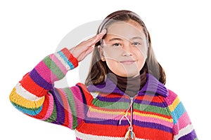 Beautiful girl doing a military salute