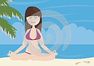 Beautiful girl doing yoga on a beach