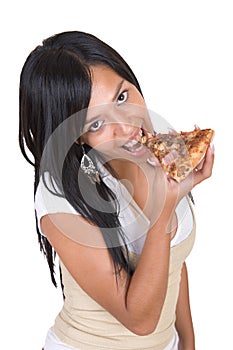 Beautiful girl eating pizza