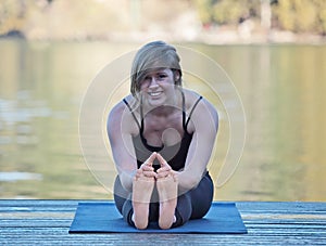 Beautiful girl enjoying Yoga at Cultus lake