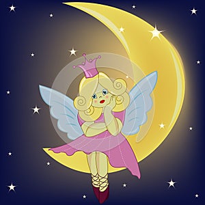 The beautiful girl the fairy sitting on the moon