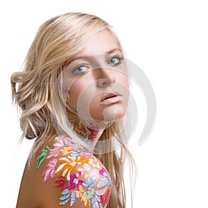 Beautiful girl with floral theme bodyart photo