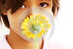 Beautiful girl and flower kiss