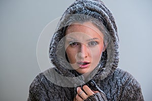 Beautiful girl with frost on face