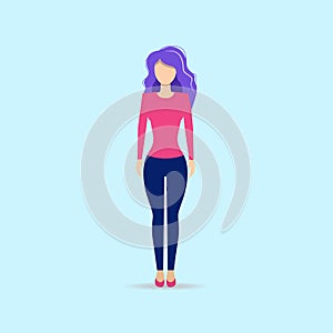 Beautiful girl in full height in flat style on white background. vector symbol photo