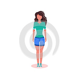 Beautiful girl in full height in flat style on white background. vector symbol photo