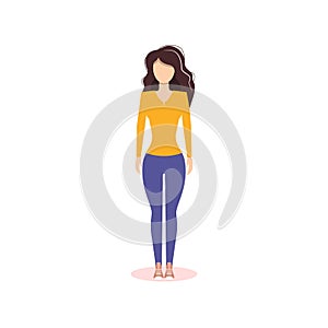 Beautiful girl in full height in flat style on white background. vector symbol photo