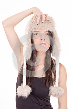 Beautiful Girl in Furry Hat. Winter Woman Portrait