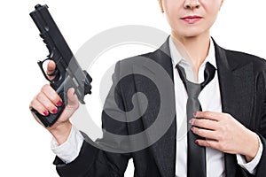 Beautiful girl gangster holding a gun. Classic