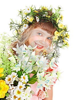 Beautiful girl with garland of wild flower.