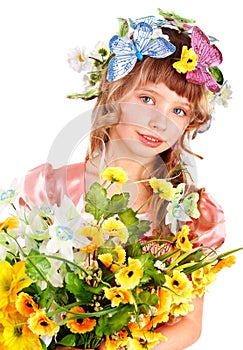 Beautiful girl with garland of wild flower.