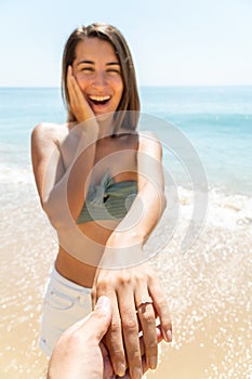 Beautiful Girl Is Getting Engaged In Wedding Proposal On Beach