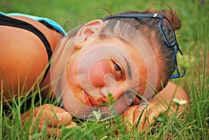 Beautiful girl in grass