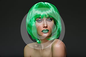 Beautiful girl in green wig