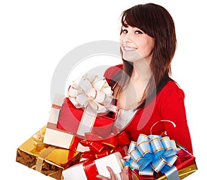 Beautiful girl with group of gift box.