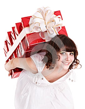 Beautiful girl with group of gift box.