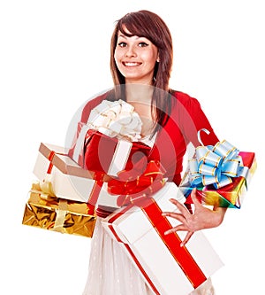 Beautiful girl with group of gift box.