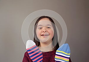 Beautiful girl have fun with socks