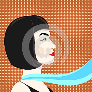 A beautiful girl Lady. Retro woman. Portrait in profile of a woman with a bob hairstyle. Vector.