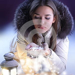 Beautiful girl with lantern