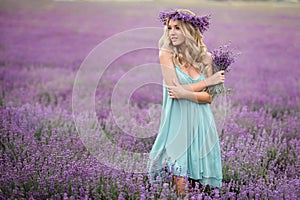 Beautiful girl on the lavender field