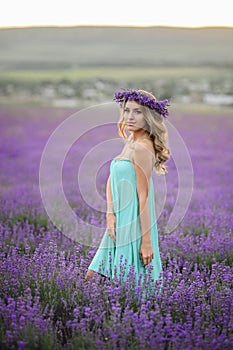 Beautiful girl on the lavender field