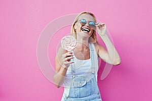 Beautiful girl lifestyle moments on colored backgrounds
