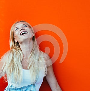 Beautiful girl lifestyle moments on colored backgrounds