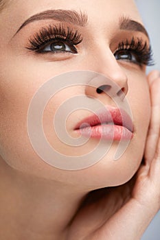 Beautiful Girl With Long False Eyelashes. Beauty Makeup