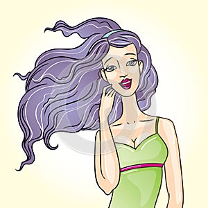 Beautiful girl with long purple hair portrait vect