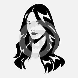 beautiful girl with long wavy hair. vector silhouette illustration.