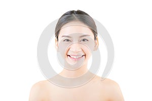 Beautiful girl with makeup, woman and skin care concept / attractive asia girl smilling on face isolated.
