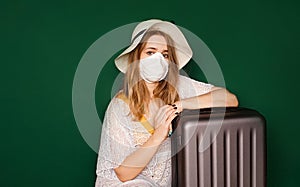Beautiful girl with Medical mask on the face. Closed borders during coronavirus