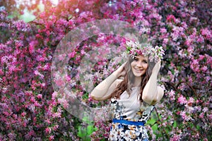 Beautiful girl outdoors spring portrait