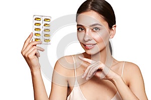 Beautiful Girl With Pill With Cod Liver Oil Omega-3