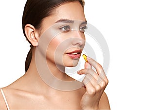 Beautiful Girl With Pill With Cod Liver Oil Omega-3