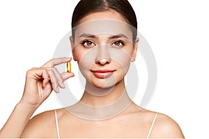 Beautiful Girl With Pill With Cod Liver Oil Omega-3 photo