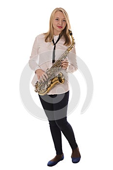 Beautiful girl playing the saxophone