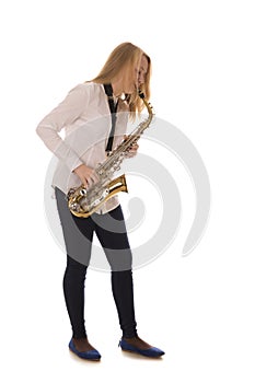 Beautiful girl playing the saxophone