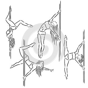 Beautiful girl , pole dance , dancer , sketch, vector on a white background. pole dancing vector sketch illustration